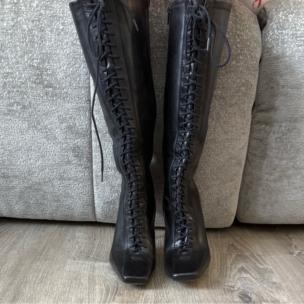 Aldo Black Lace-Up Tall Boots